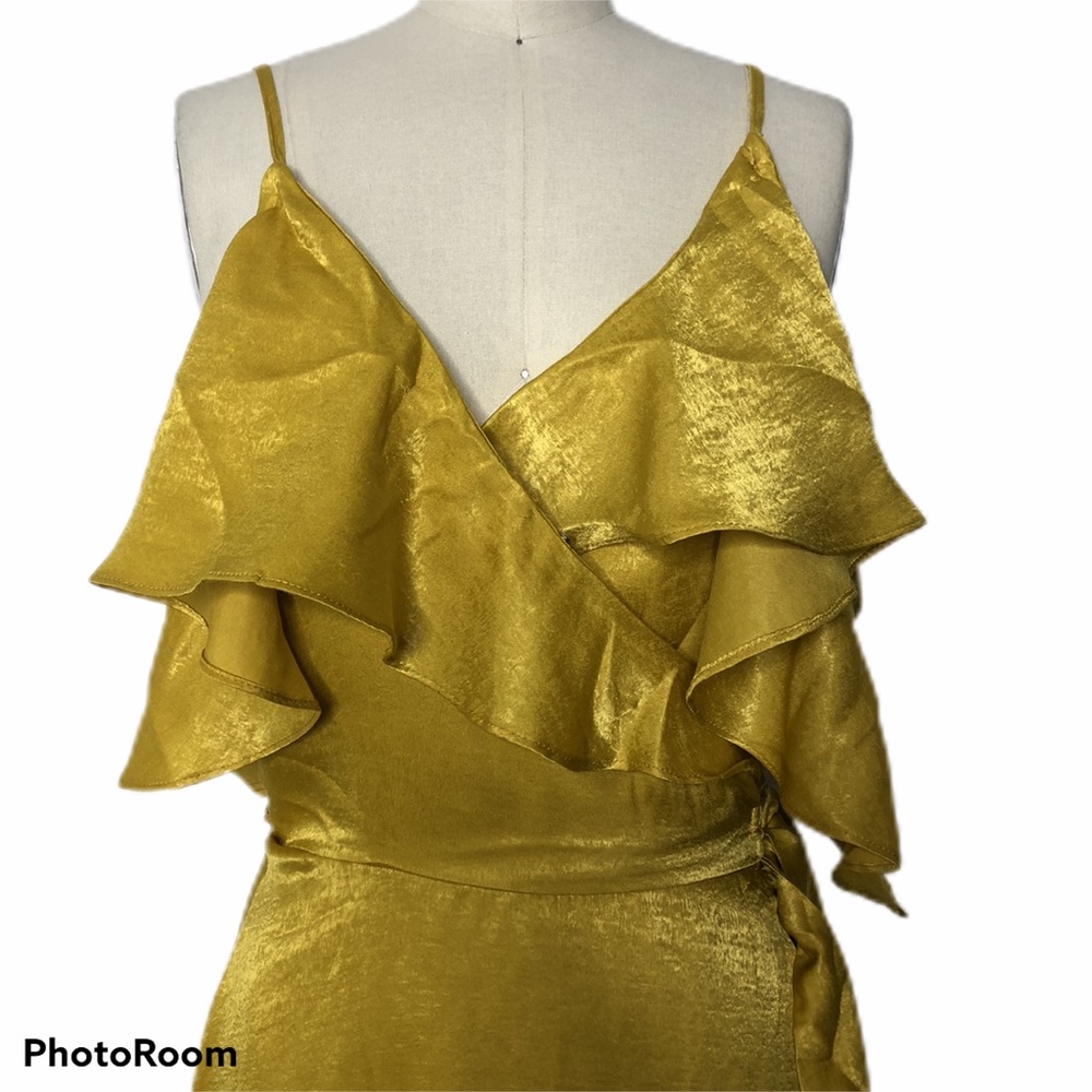 Lulus Layla Mustard Yellow Satin Wrap Dress. NEW - Picture 4 of 8